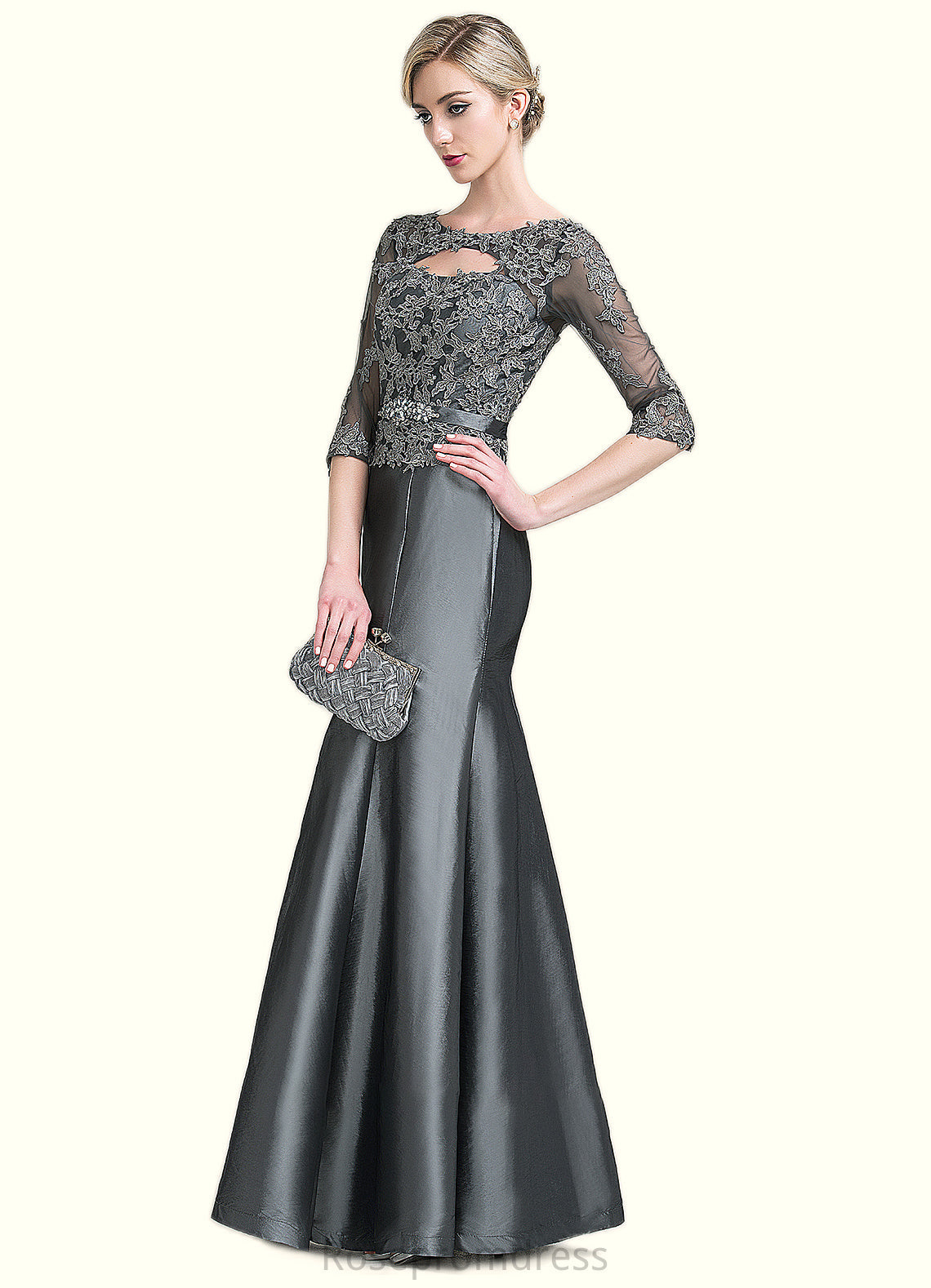 Marley Trumpet/Mermaid Scoop Neck Floor-Length Taffeta Mother of the Bride Dress With Beading Appliques Lace Sequins SRS126P0014832