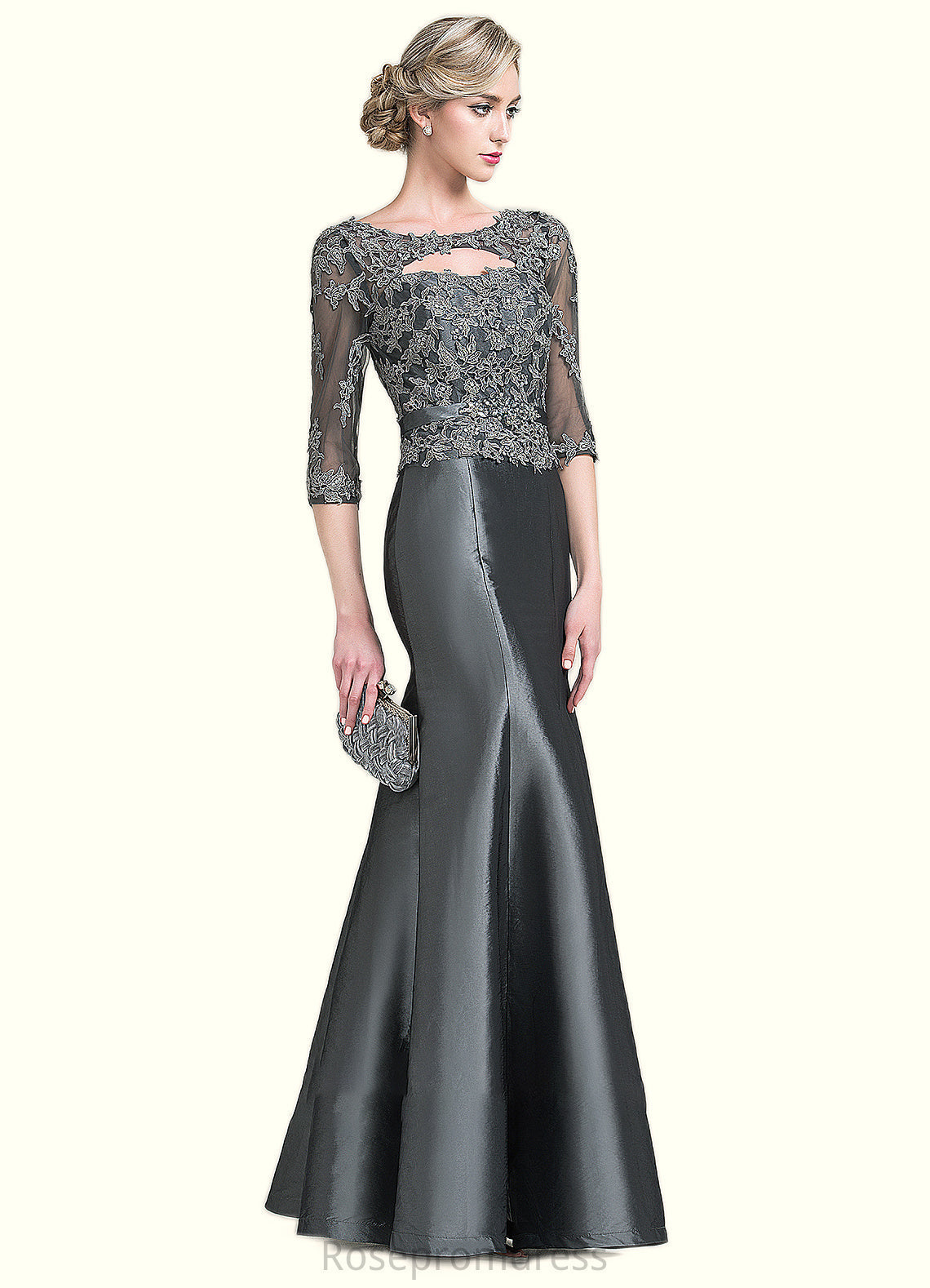 Marley Trumpet/Mermaid Scoop Neck Floor-Length Taffeta Mother of the Bride Dress With Beading Appliques Lace Sequins SRS126P0014832