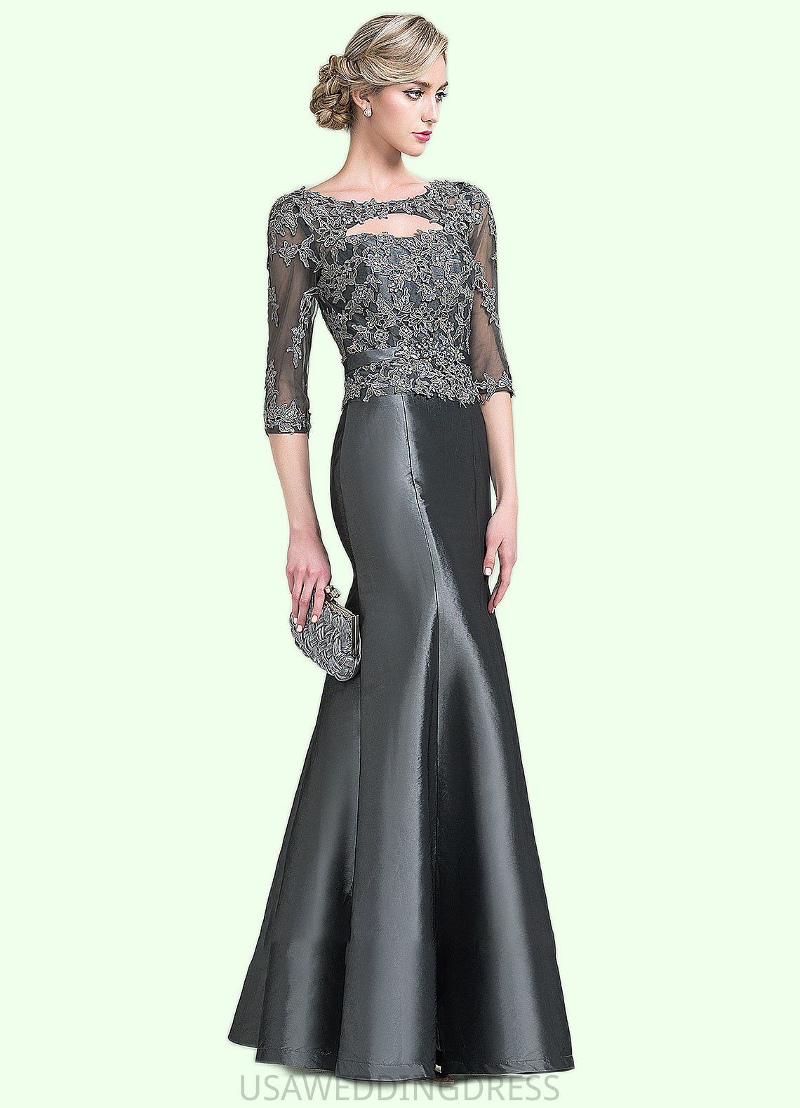 Breanna Trumpet/Mermaid Scoop Neck Floor-Length Taffeta Mother of the Bride Dress With Beading Appliques Lace Sequins DS126P0014832