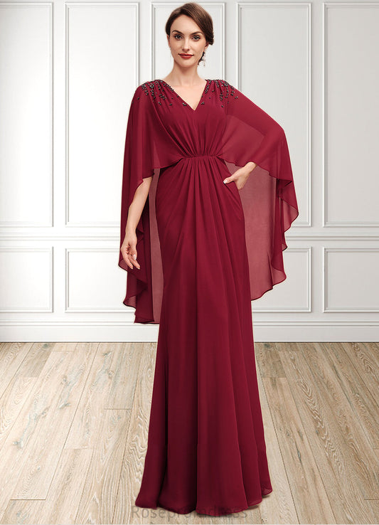 Mariana A-Line V-neck Floor-Length Chiffon Mother of the Bride Dress With Ruffle Beading Sequins SRS126P0014833