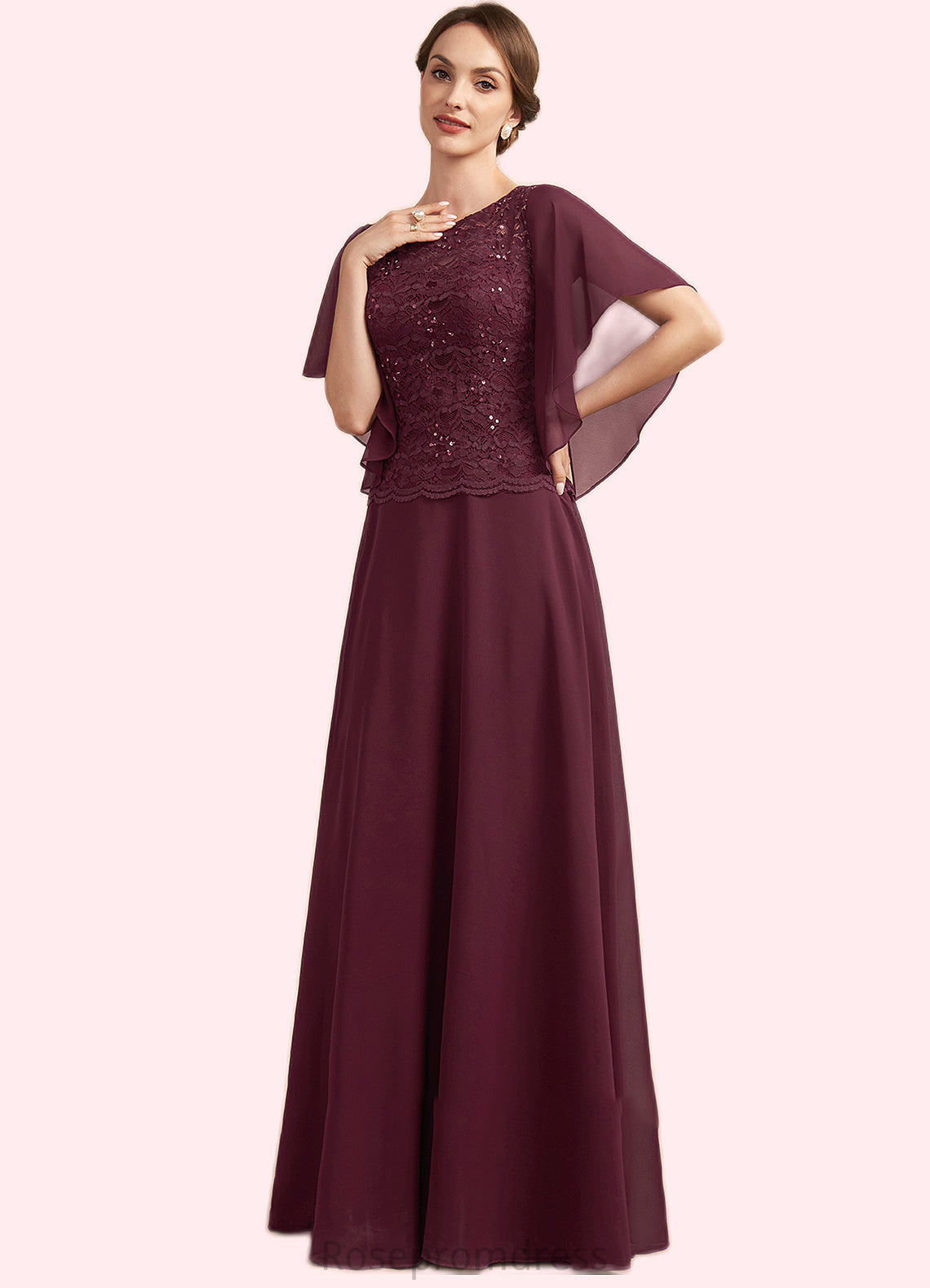Rosemary A-Line Scoop Neck Floor-Length Chiffon Lace Mother of the Bride Dress With Sequins SRS126P0014834