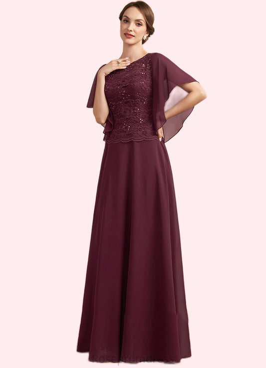 Rosemary A-Line Scoop Neck Floor-Length Chiffon Lace Mother of the Bride Dress With Sequins SRS126P0014834
