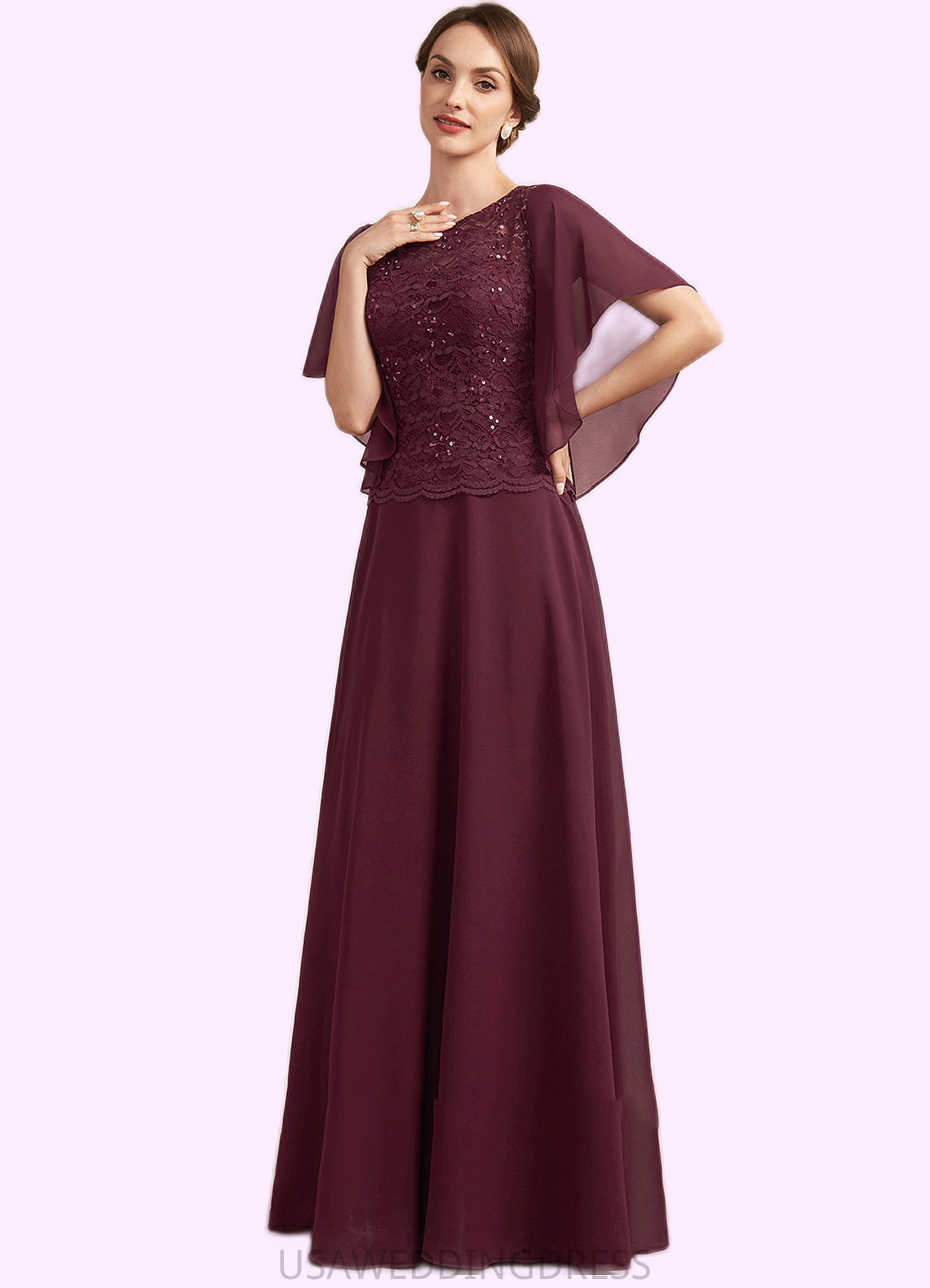 Gemma A-Line Scoop Neck Floor-Length Chiffon Lace Mother of the Bride Dress With Sequins DS126P0014834