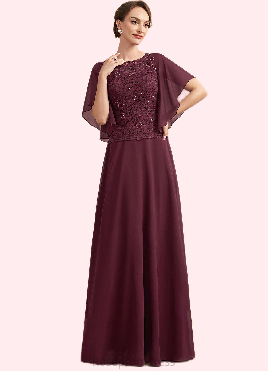 Rosemary A-Line Scoop Neck Floor-Length Chiffon Lace Mother of the Bride Dress With Sequins SRS126P0014834