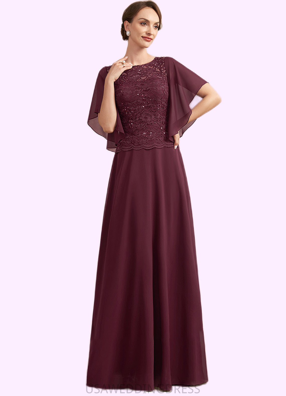 Gemma A-Line Scoop Neck Floor-Length Chiffon Lace Mother of the Bride Dress With Sequins DS126P0014834
