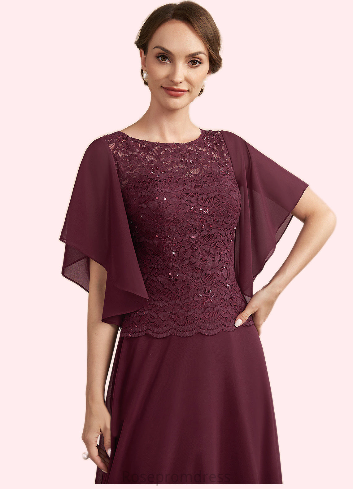 Rosemary A-Line Scoop Neck Floor-Length Chiffon Lace Mother of the Bride Dress With Sequins SRS126P0014834