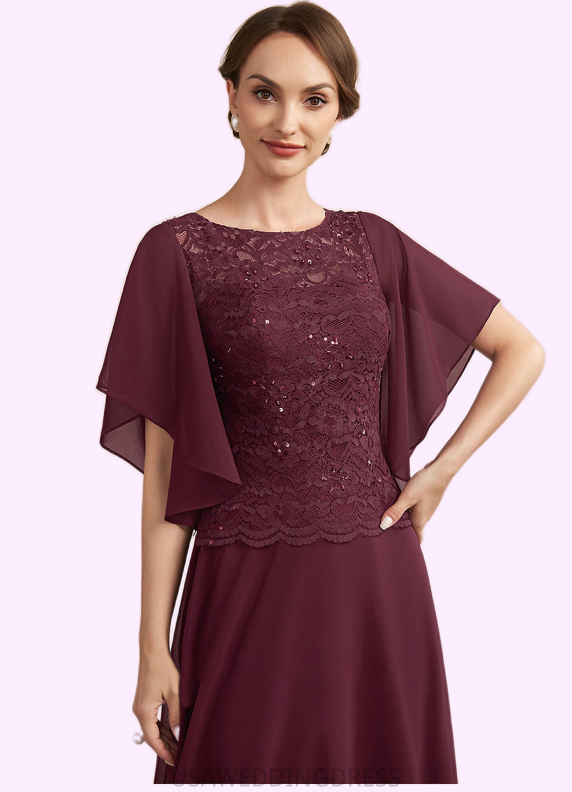 Gemma A-Line Scoop Neck Floor-Length Chiffon Lace Mother of the Bride Dress With Sequins DS126P0014834