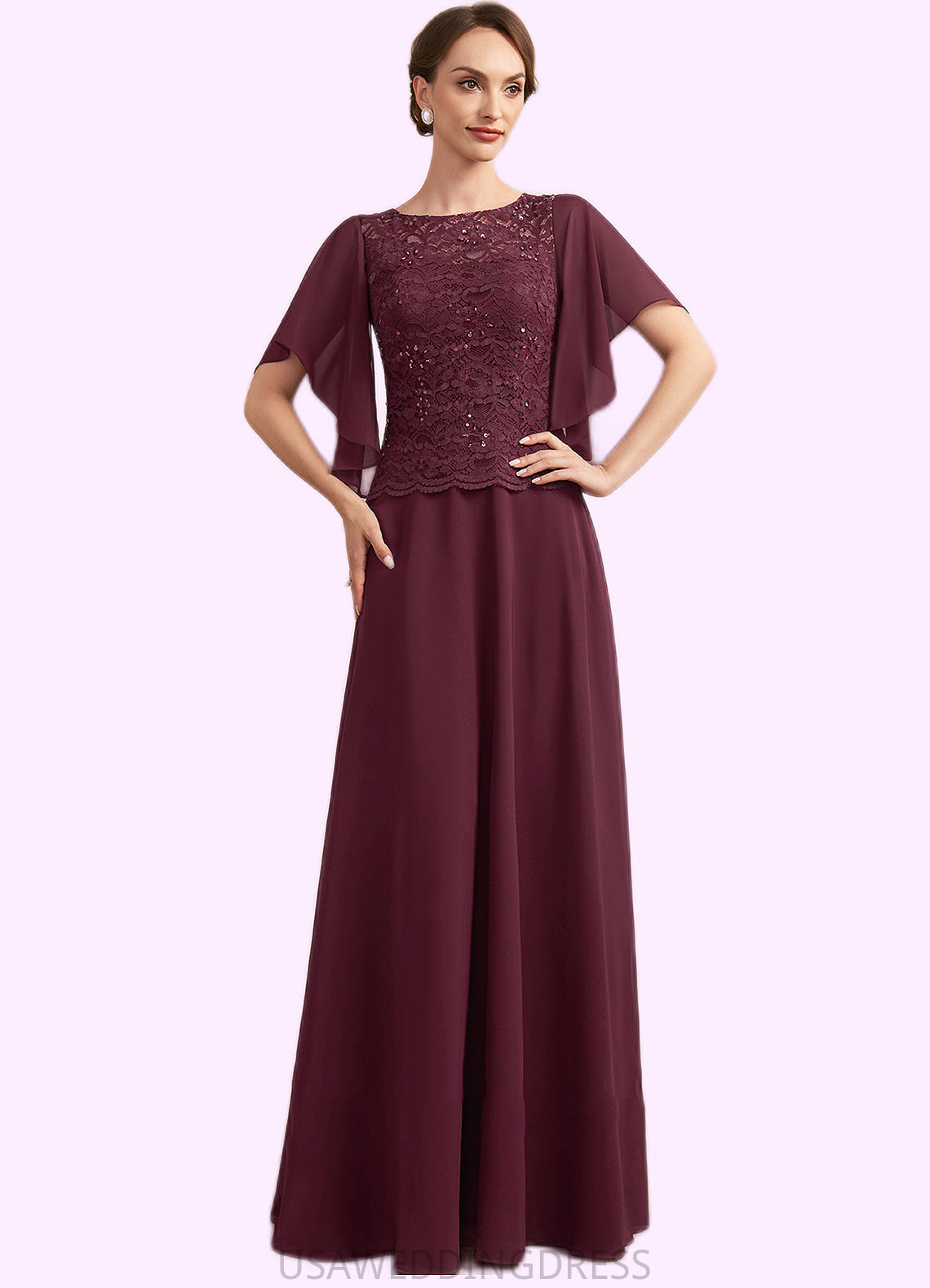 Gemma A-Line Scoop Neck Floor-Length Chiffon Lace Mother of the Bride Dress With Sequins DS126P0014834