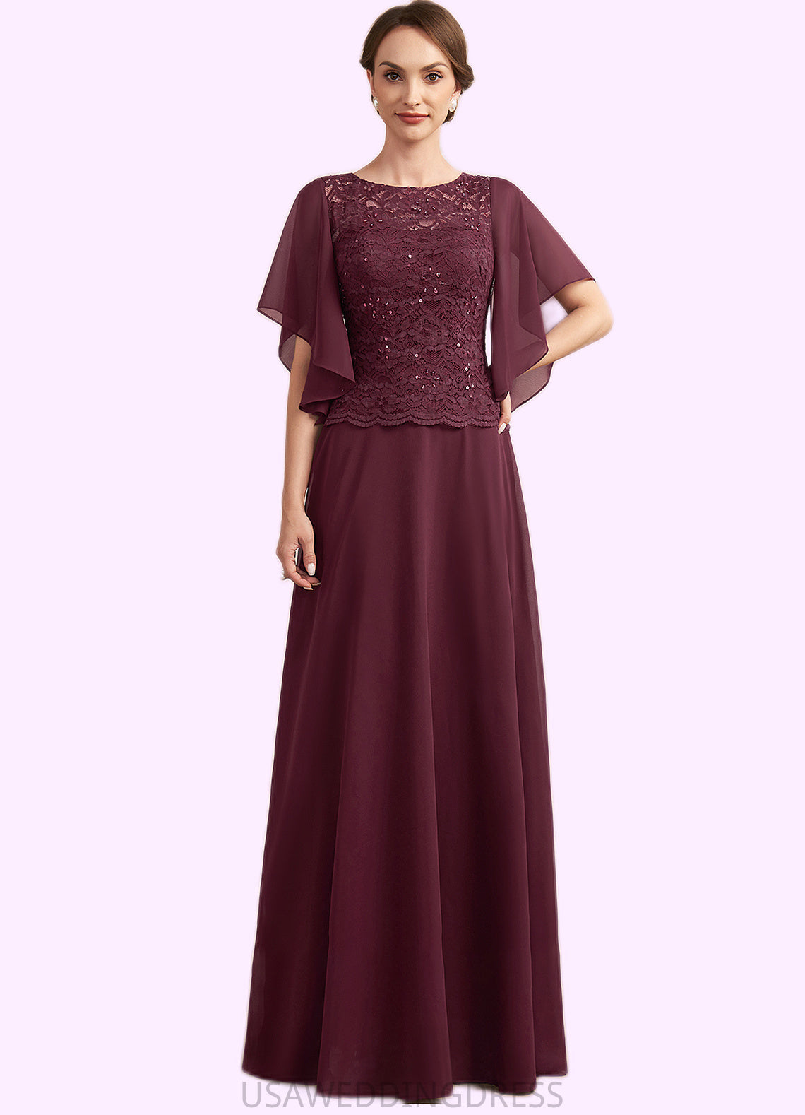 Gemma A-Line Scoop Neck Floor-Length Chiffon Lace Mother of the Bride Dress With Sequins DS126P0014834