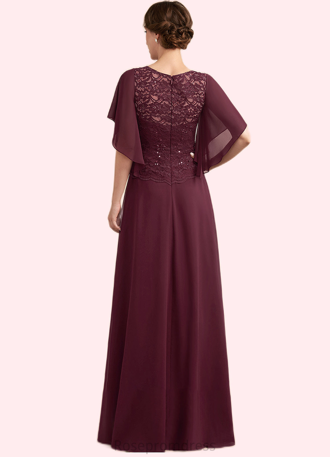 Rosemary A-Line Scoop Neck Floor-Length Chiffon Lace Mother of the Bride Dress With Sequins SRS126P0014834