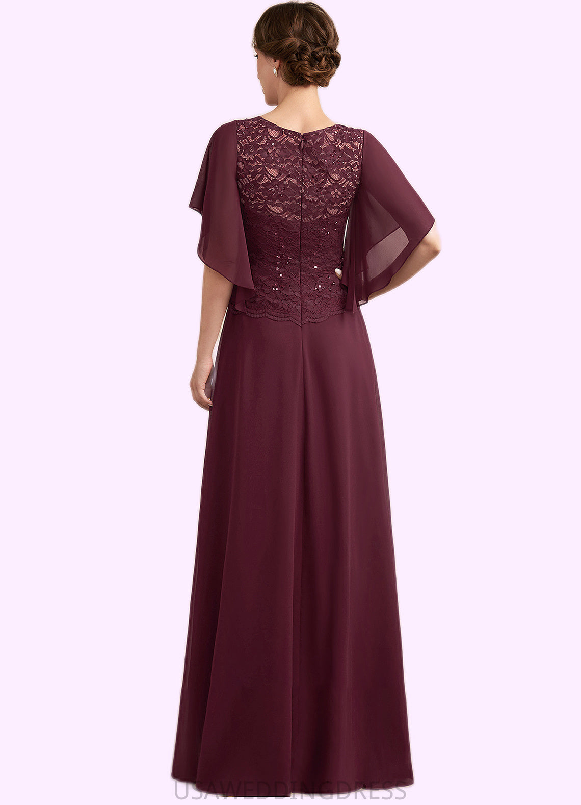 Gemma A-Line Scoop Neck Floor-Length Chiffon Lace Mother of the Bride Dress With Sequins DS126P0014834