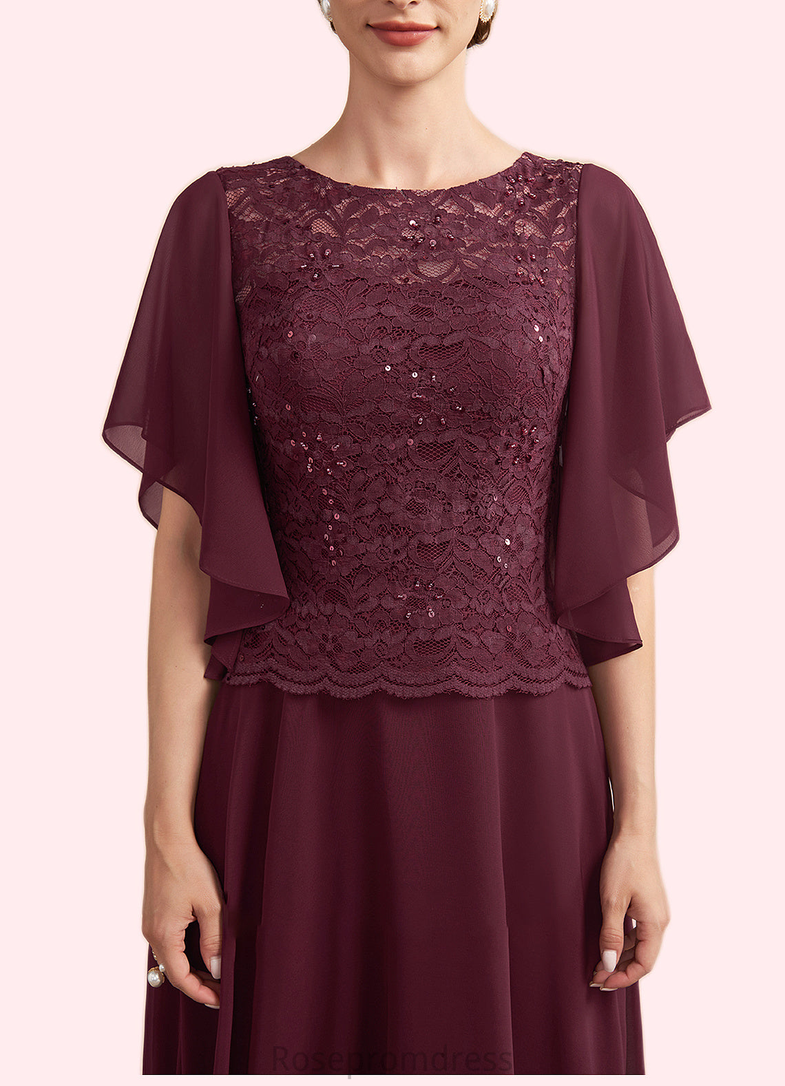 Rosemary A-Line Scoop Neck Floor-Length Chiffon Lace Mother of the Bride Dress With Sequins SRS126P0014834