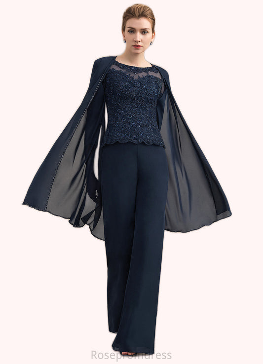 Tori Jumpsuit/Pantsuit Scoop Neck Floor-Length Chiffon Lace Mother of the Bride Dress With Beading SRS126P0014836