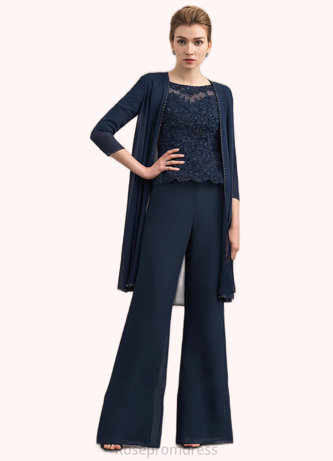 Tori Jumpsuit/Pantsuit Scoop Neck Floor-Length Chiffon Lace Mother of the Bride Dress With Beading SRS126P0014836