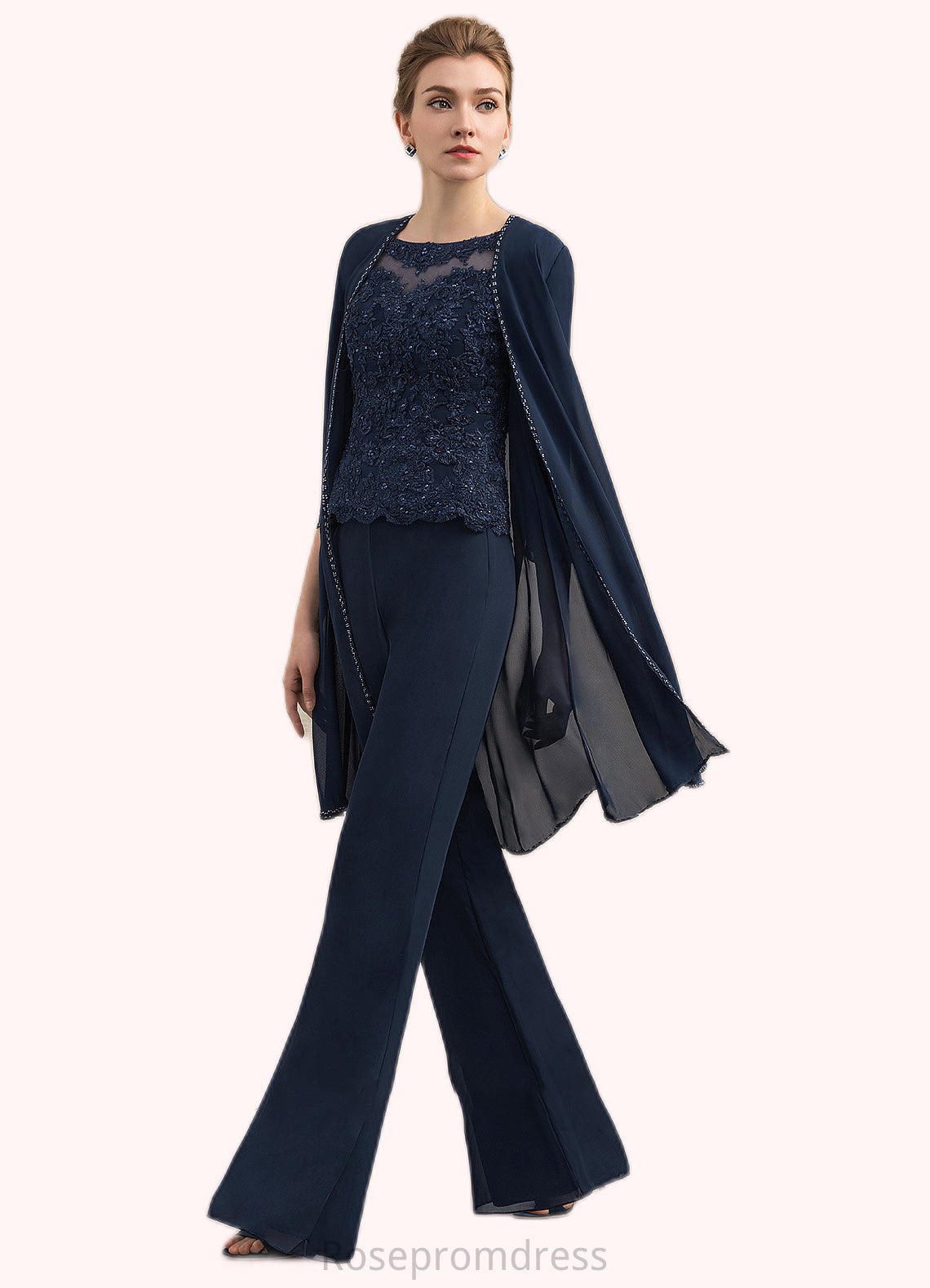 Tori Jumpsuit/Pantsuit Scoop Neck Floor-Length Chiffon Lace Mother of the Bride Dress With Beading SRS126P0014836