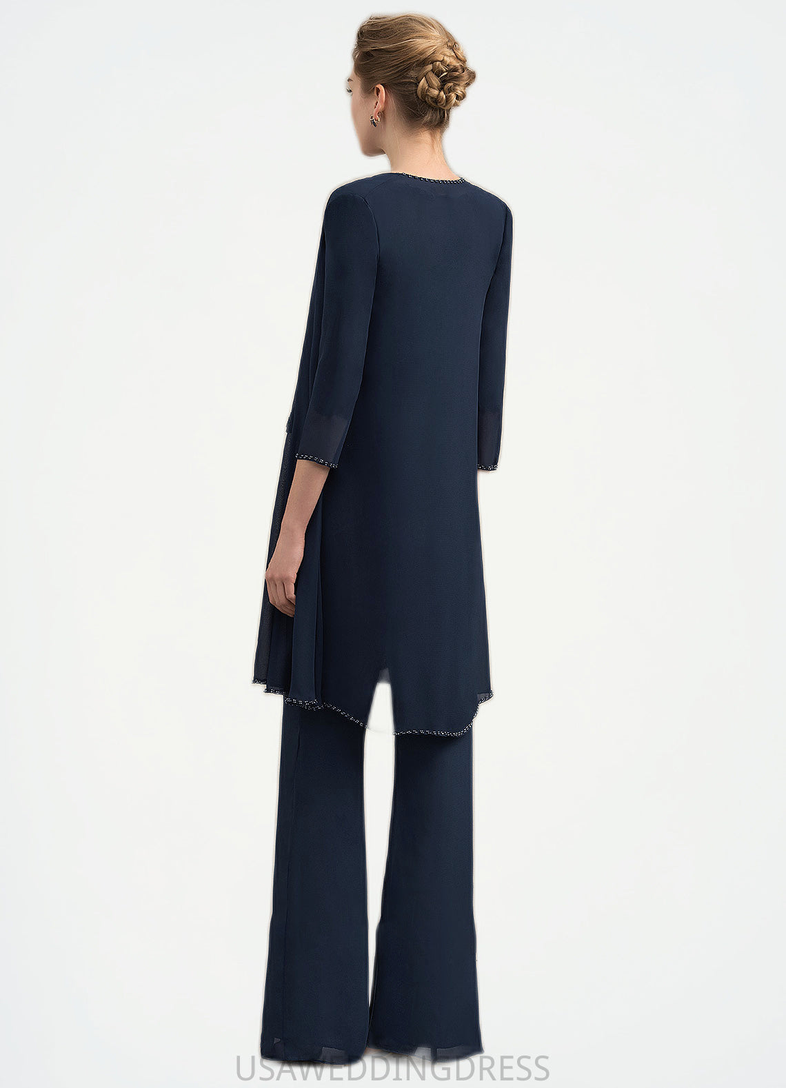 Talia Jumpsuit/Pantsuit Scoop Neck Floor-Length Chiffon Lace Mother of the Bride Dress With Beading DS126P0014836