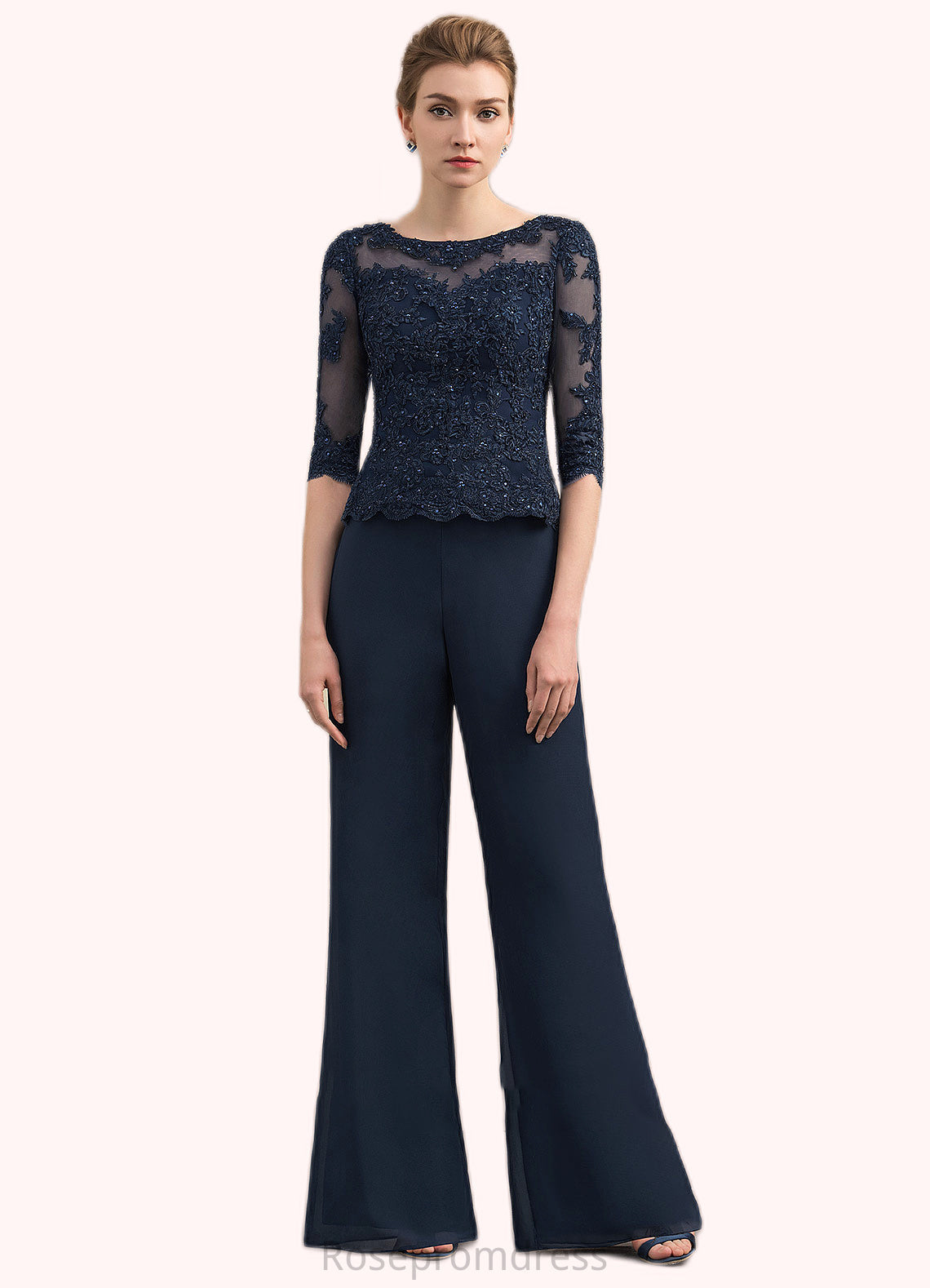 Tori Jumpsuit/Pantsuit Scoop Neck Floor-Length Chiffon Lace Mother of the Bride Dress With Beading SRS126P0014836