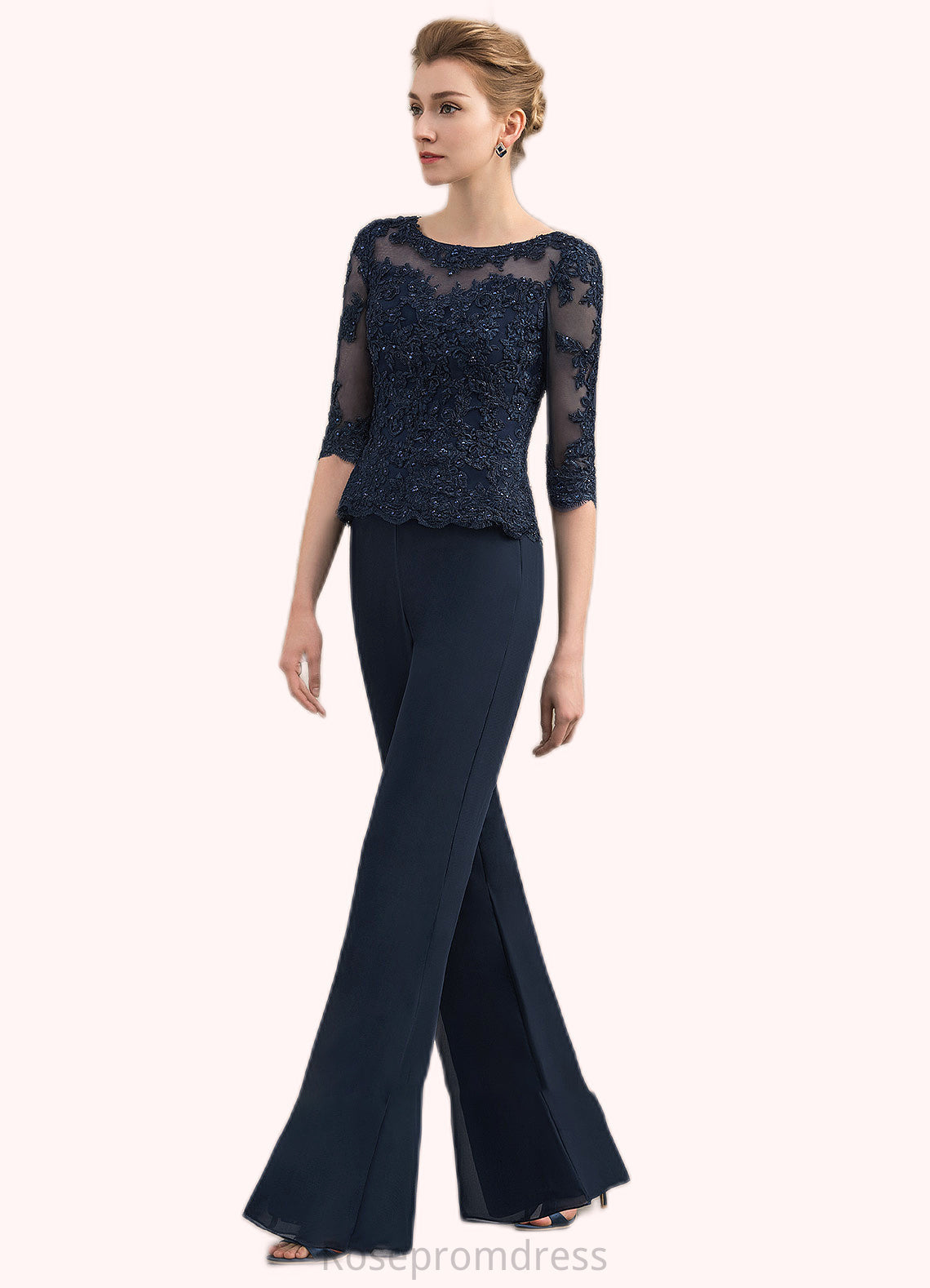 Tori Jumpsuit/Pantsuit Scoop Neck Floor-Length Chiffon Lace Mother of the Bride Dress With Beading SRS126P0014836