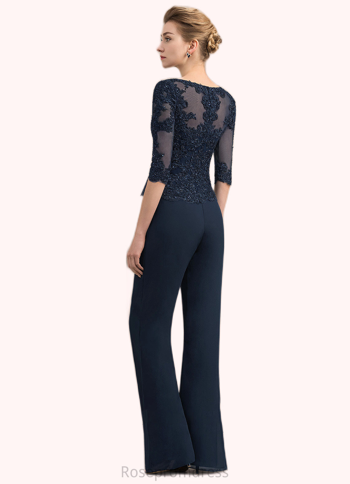 Tori Jumpsuit/Pantsuit Scoop Neck Floor-Length Chiffon Lace Mother of the Bride Dress With Beading SRS126P0014836