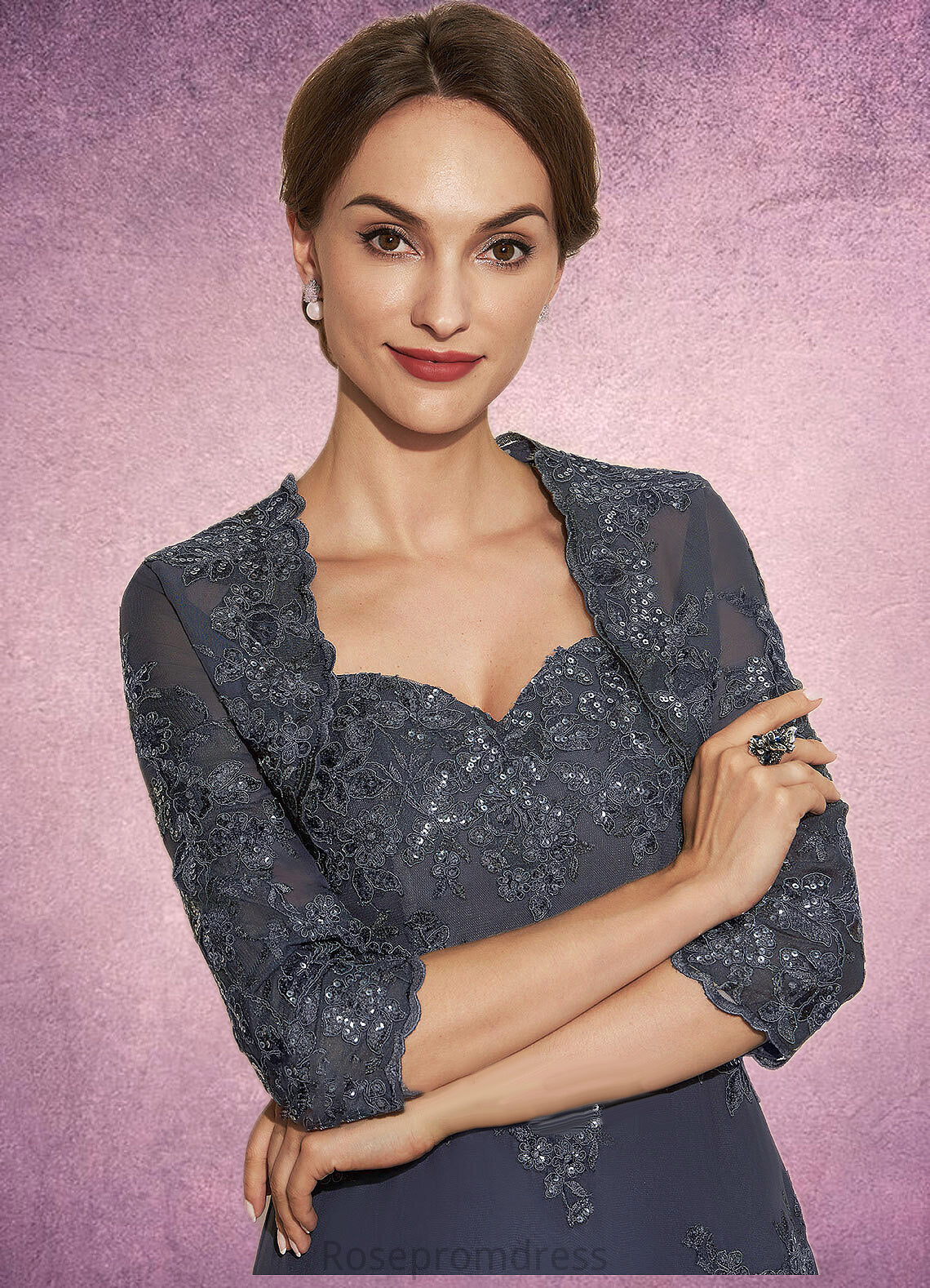 Sophie Sheath/Column Sweetheart Asymmetrical Chiffon Lace Mother of the Bride Dress With Sequins Cascading Ruffles SRS126P0014837