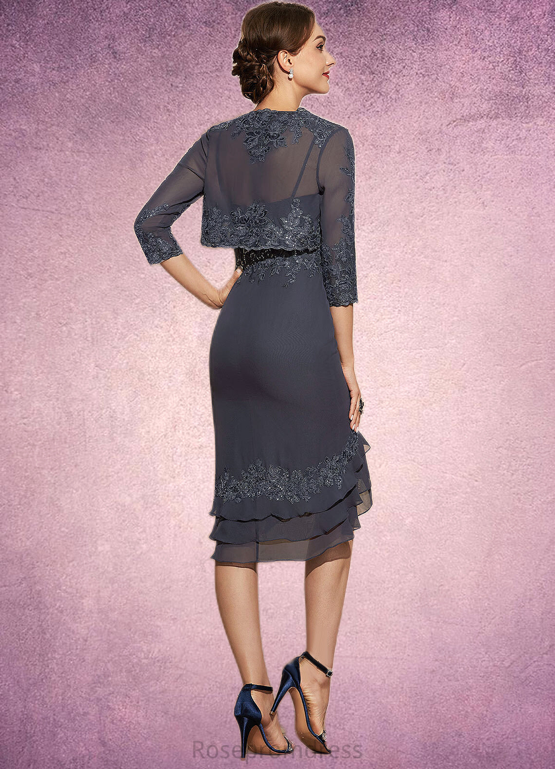 Sophie Sheath/Column Sweetheart Asymmetrical Chiffon Lace Mother of the Bride Dress With Sequins Cascading Ruffles SRS126P0014837