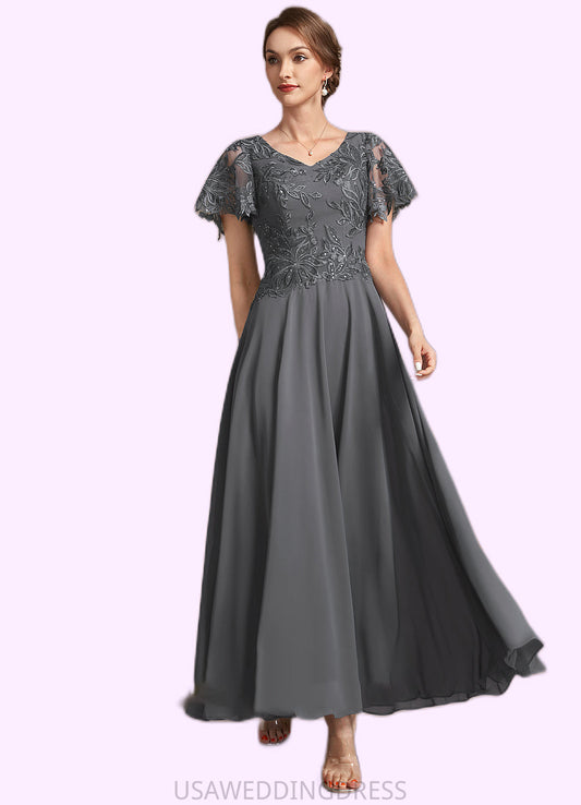 Shea A-Line V-neck Ankle-Length Chiffon Lace Mother of the Bride Dress With Sequins DS126P0014838