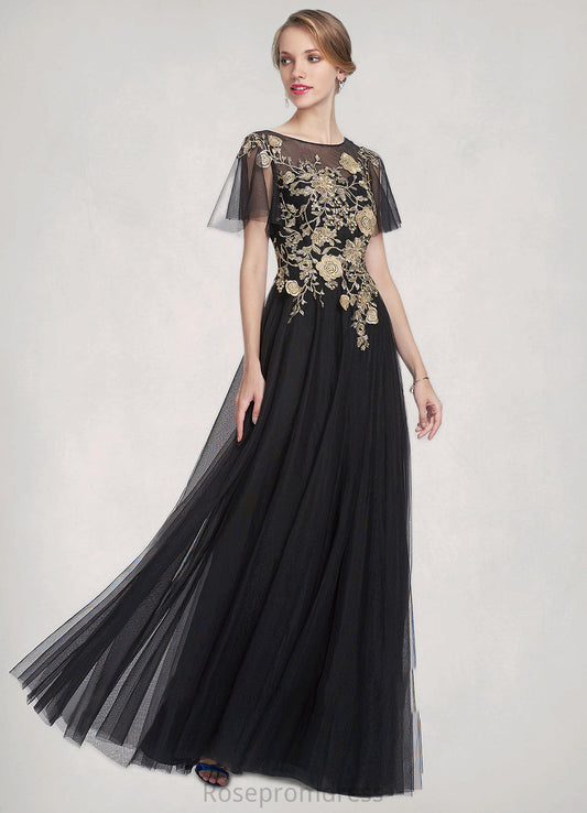 Amya A-Line/Princess Scoop Neck Floor-Length Tulle Mother of the Bride Dress With Lace SRS126P0014841