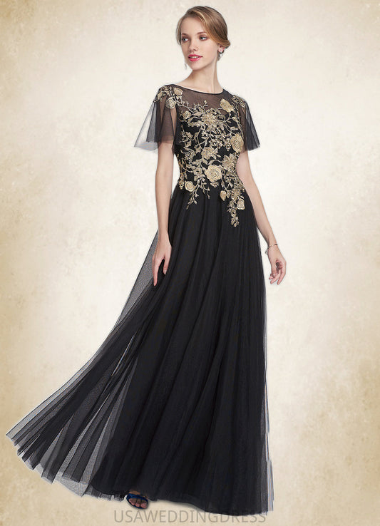 Tori A-Line/Princess Scoop Neck Floor-Length Tulle Mother of the Bride Dress With Lace DS126P0014841