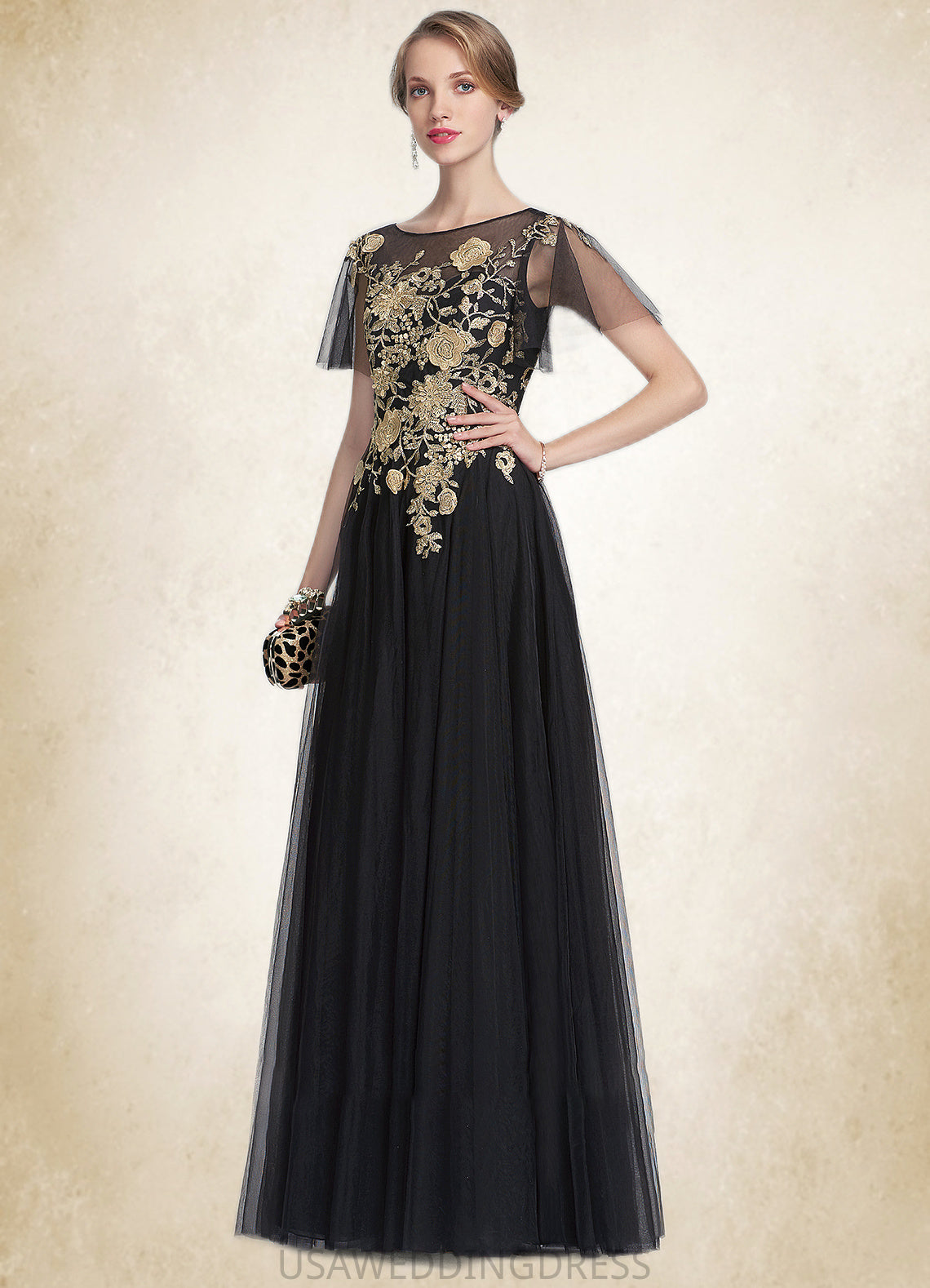 Tori A-Line/Princess Scoop Neck Floor-Length Tulle Mother of the Bride Dress With Lace DS126P0014841