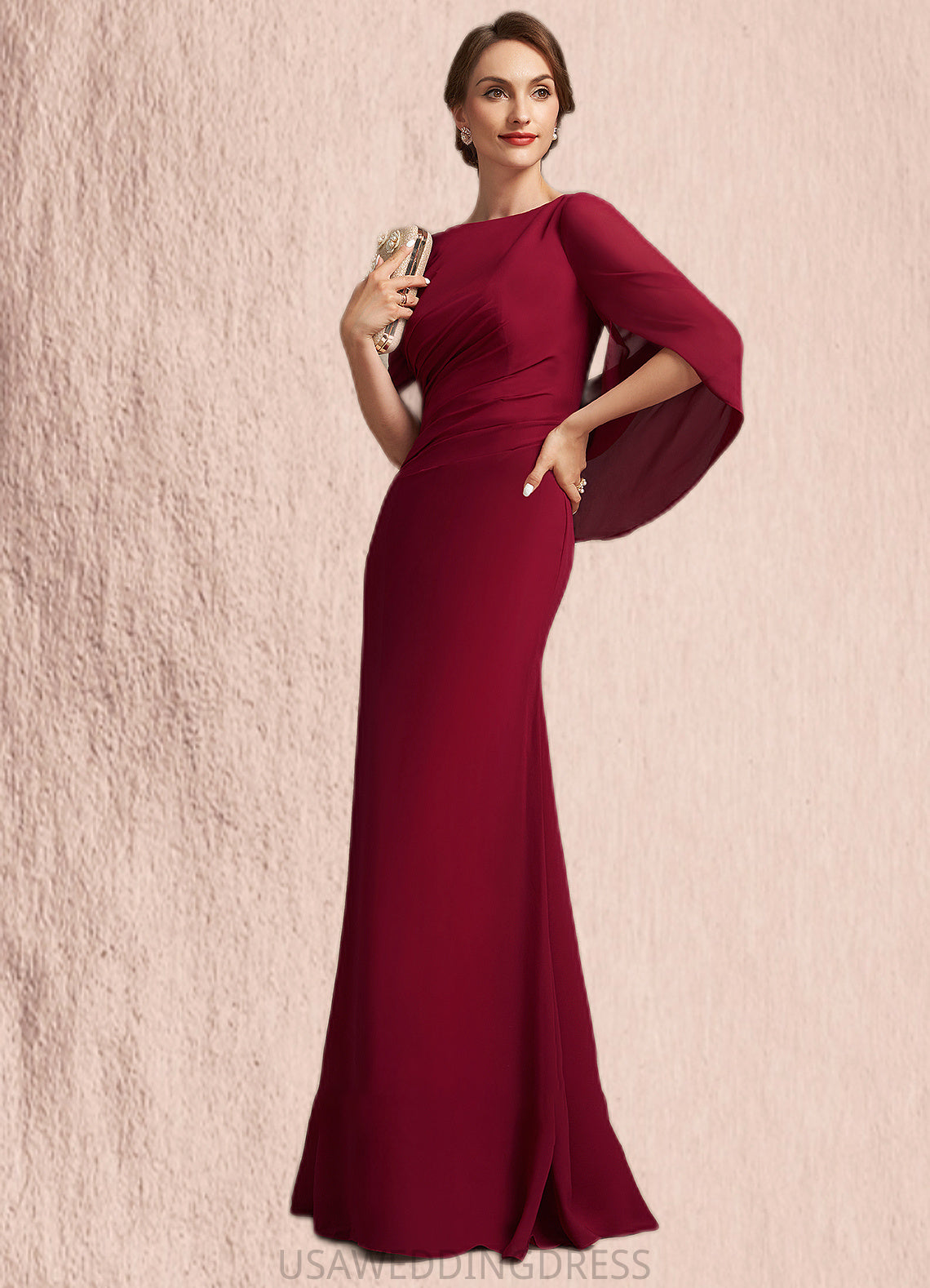 Briana Trumpet/Mermaid Scoop Neck Floor-Length Chiffon Mother of the Bride Dress With Ruffle DS126P0014842