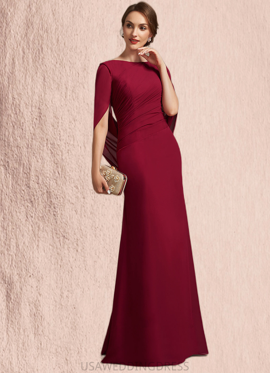 Briana Trumpet/Mermaid Scoop Neck Floor-Length Chiffon Mother of the Bride Dress With Ruffle DS126P0014842