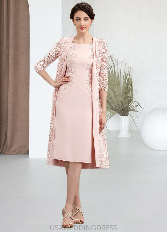 Amiyah Sheath/Column Scoop Neck Knee-Length Lace Stretch Crepe Mother of the Bride Dress DS126P0014843