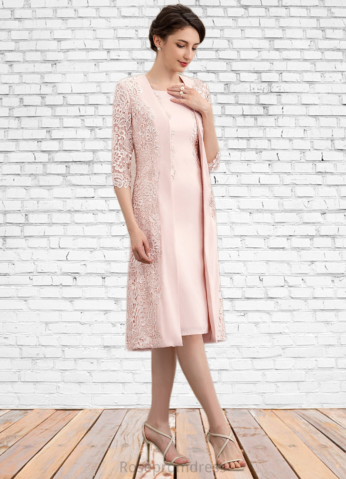 Rayne Sheath/Column Scoop Neck Knee-Length Lace Stretch Crepe Mother of the Bride Dress SRS126P0014843