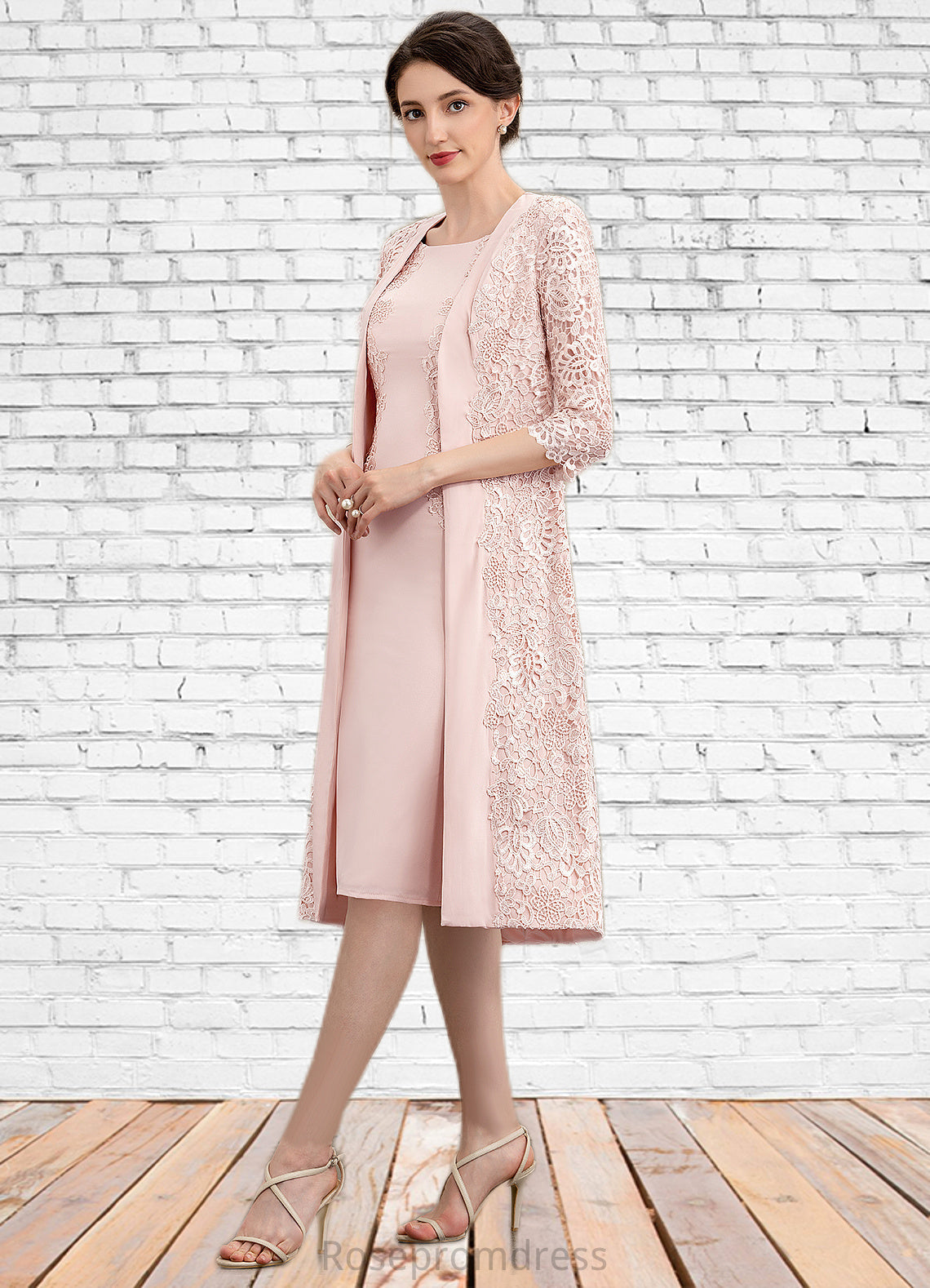 Rayne Sheath/Column Scoop Neck Knee-Length Lace Stretch Crepe Mother of the Bride Dress SRS126P0014843