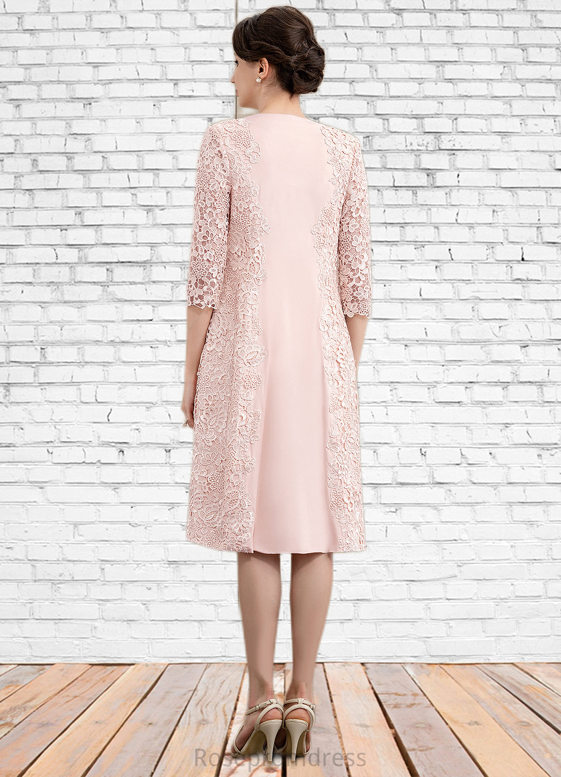 Rayne Sheath/Column Scoop Neck Knee-Length Lace Stretch Crepe Mother of the Bride Dress SRS126P0014843