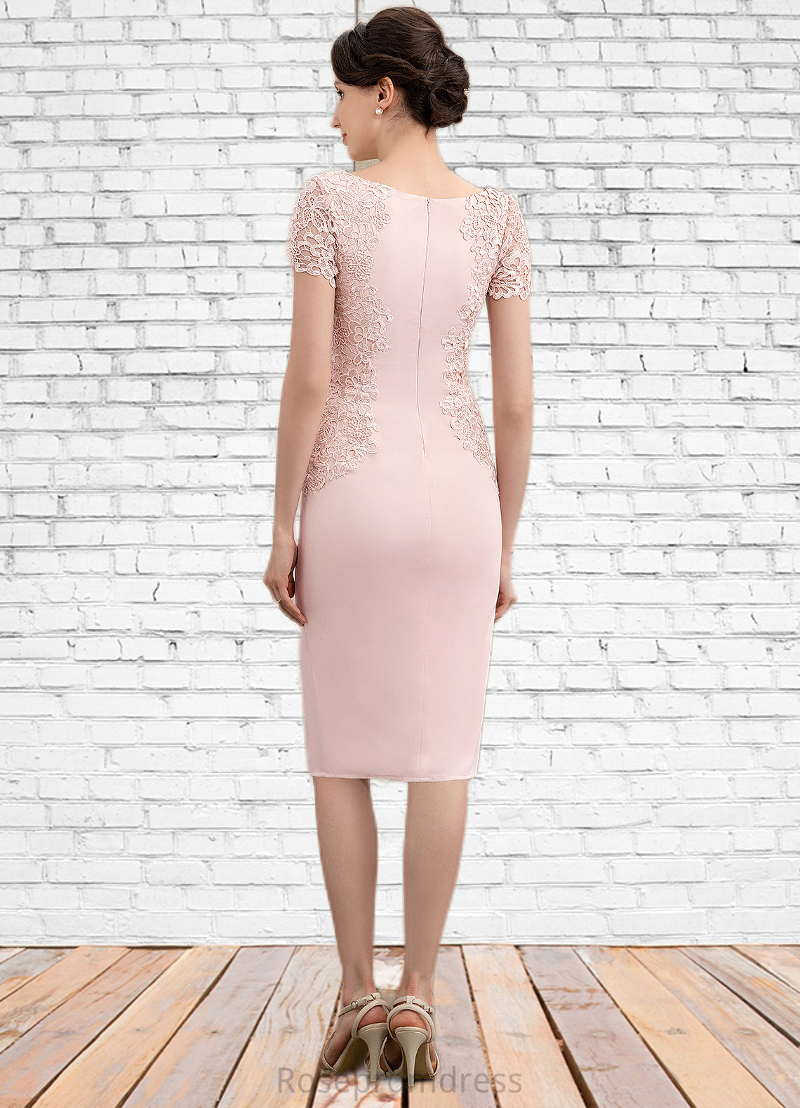 Rayne Sheath/Column Scoop Neck Knee-Length Lace Stretch Crepe Mother of the Bride Dress SRS126P0014843