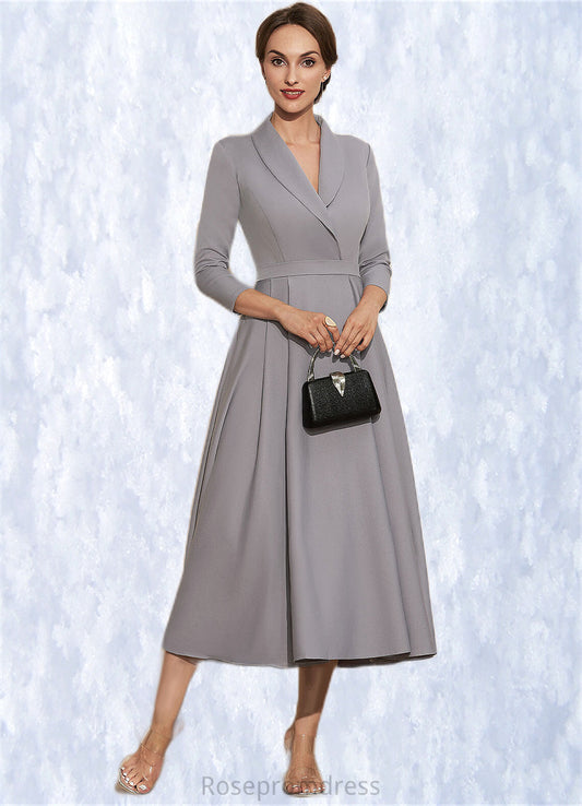 Zoe A-Line V-neck Tea-Length Stretch Crepe Mother of the Bride Dress SRS126P0014844
