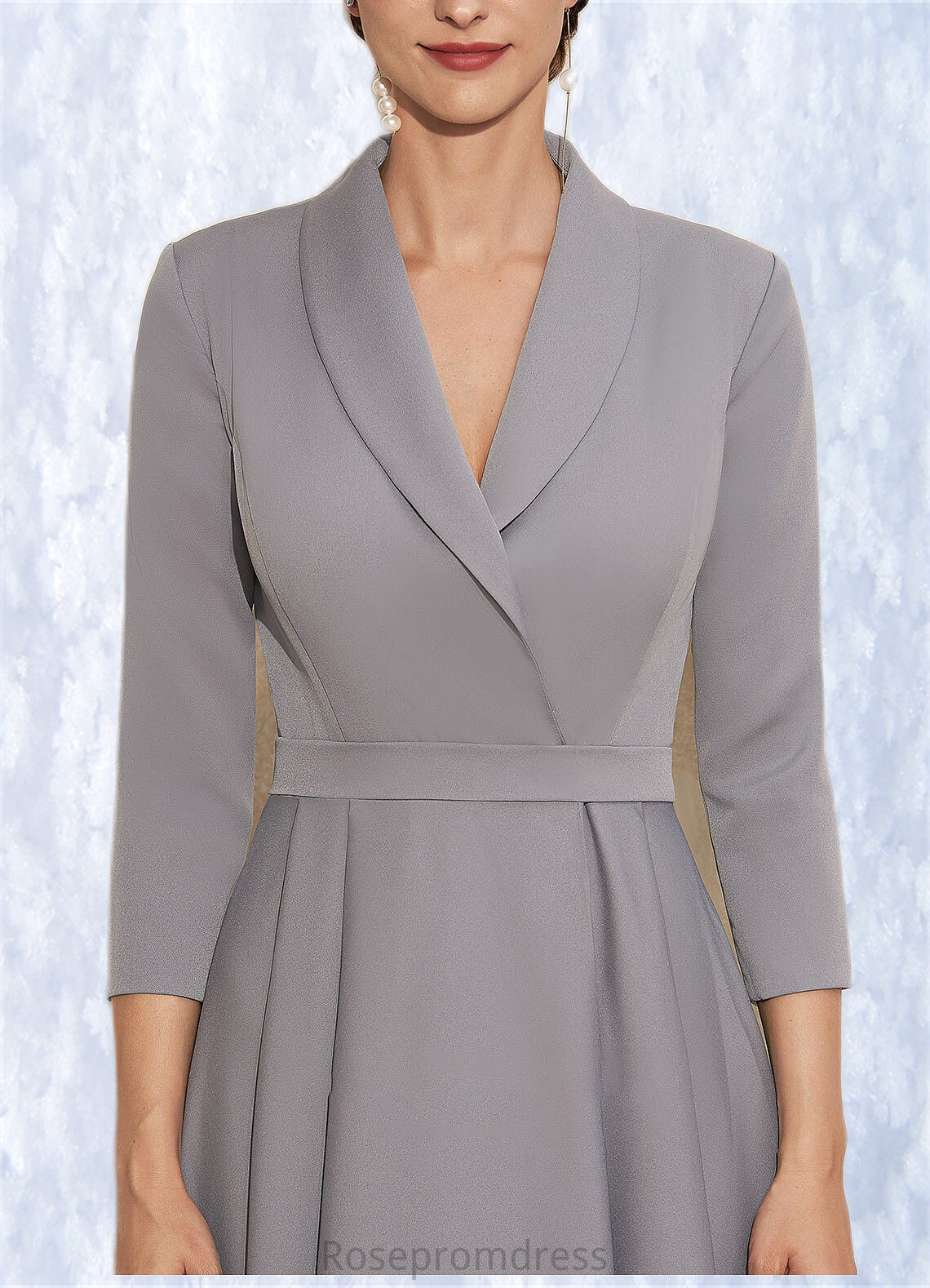 Zoe A-Line V-neck Tea-Length Stretch Crepe Mother of the Bride Dress SRS126P0014844