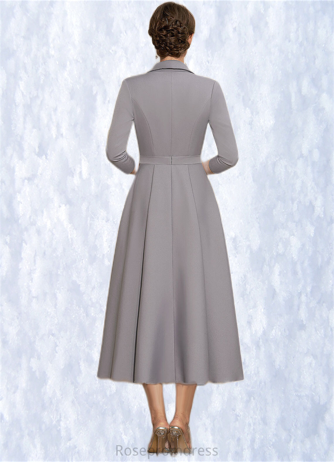 Zoe A-Line V-neck Tea-Length Stretch Crepe Mother of the Bride Dress SRS126P0014844