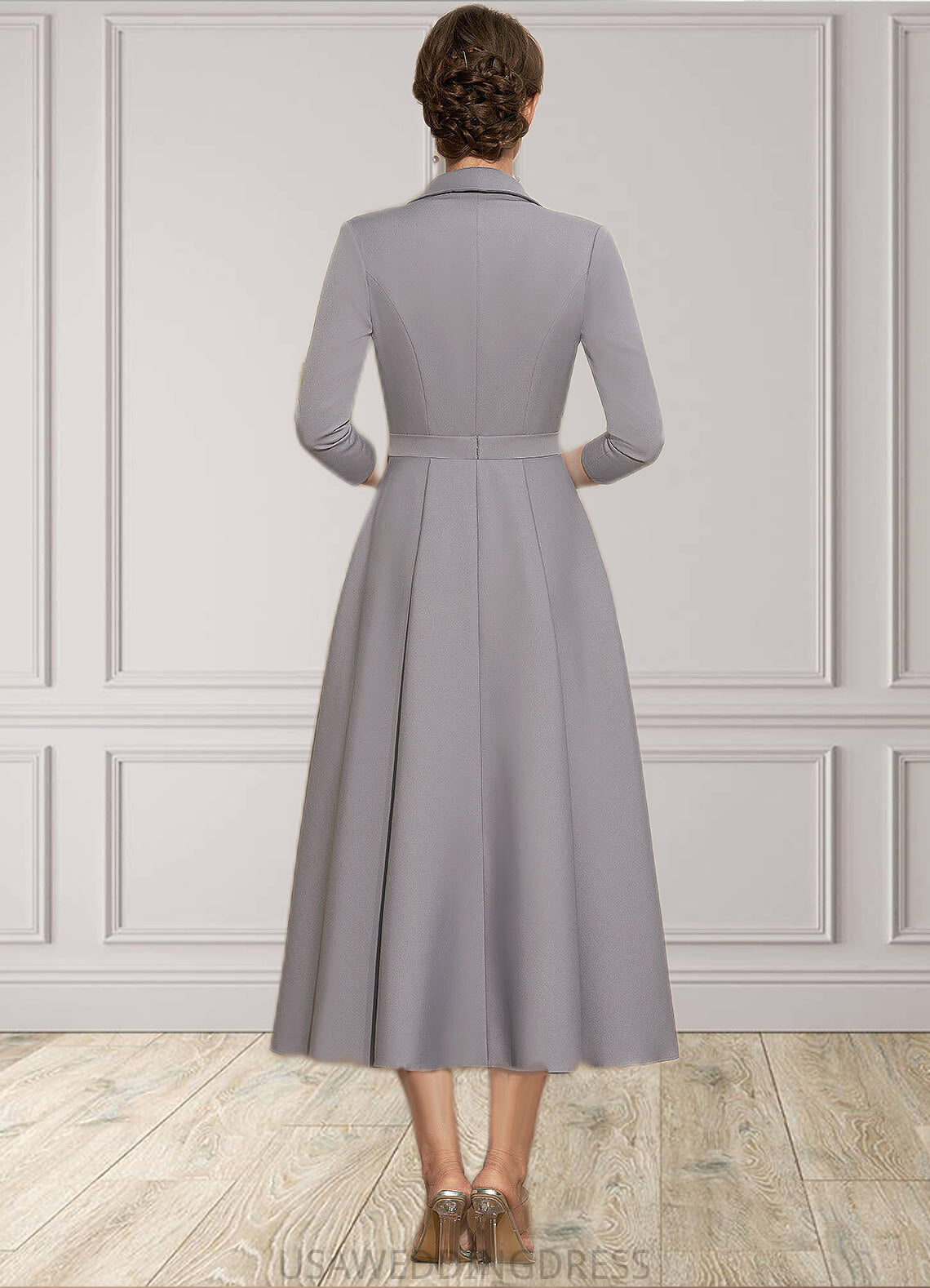 Aylin A-Line V-neck Tea-Length Stretch Crepe Mother of the Bride Dress DS126P0014844