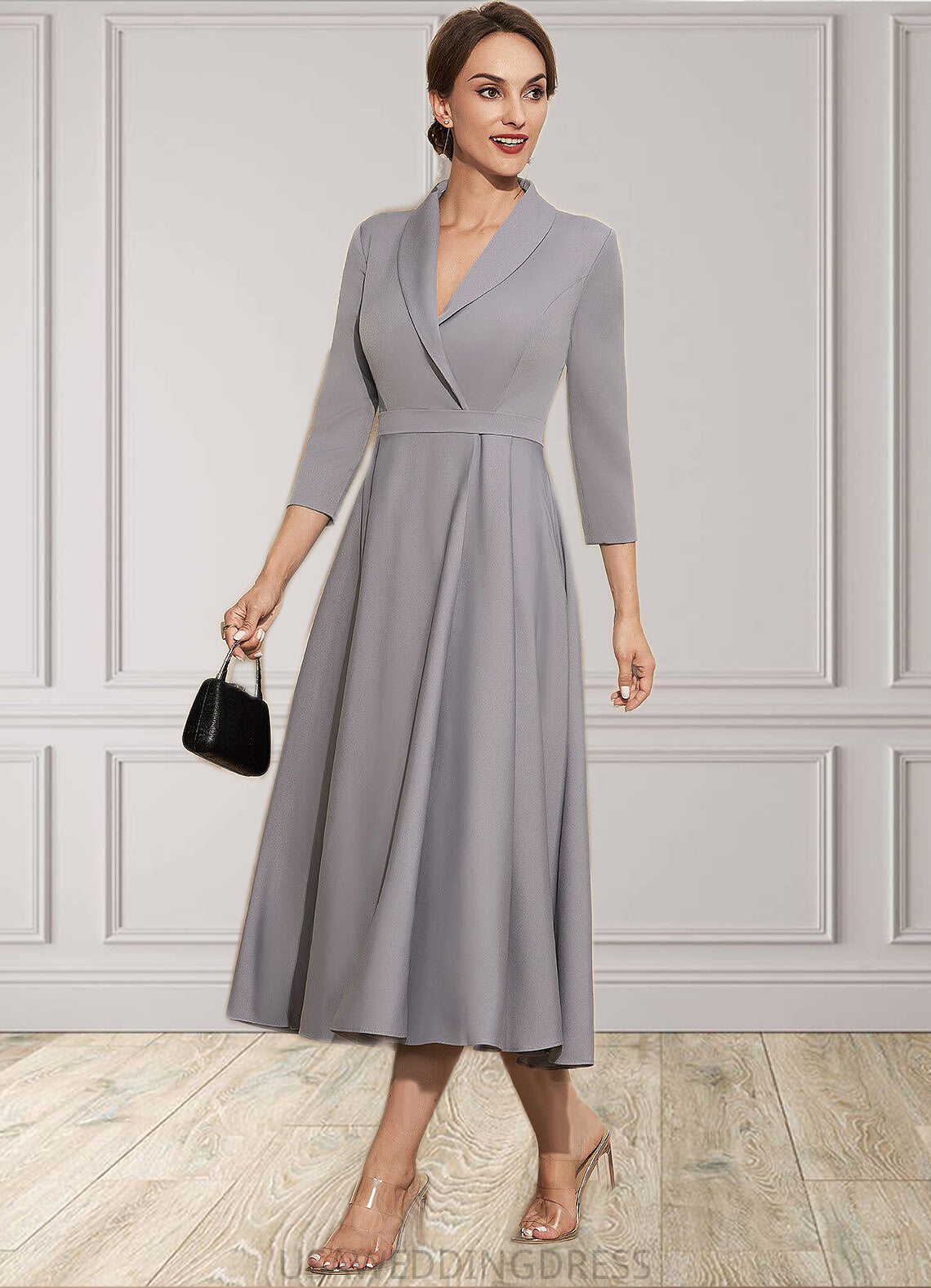 Aylin A-Line V-neck Tea-Length Stretch Crepe Mother of the Bride Dress DS126P0014844
