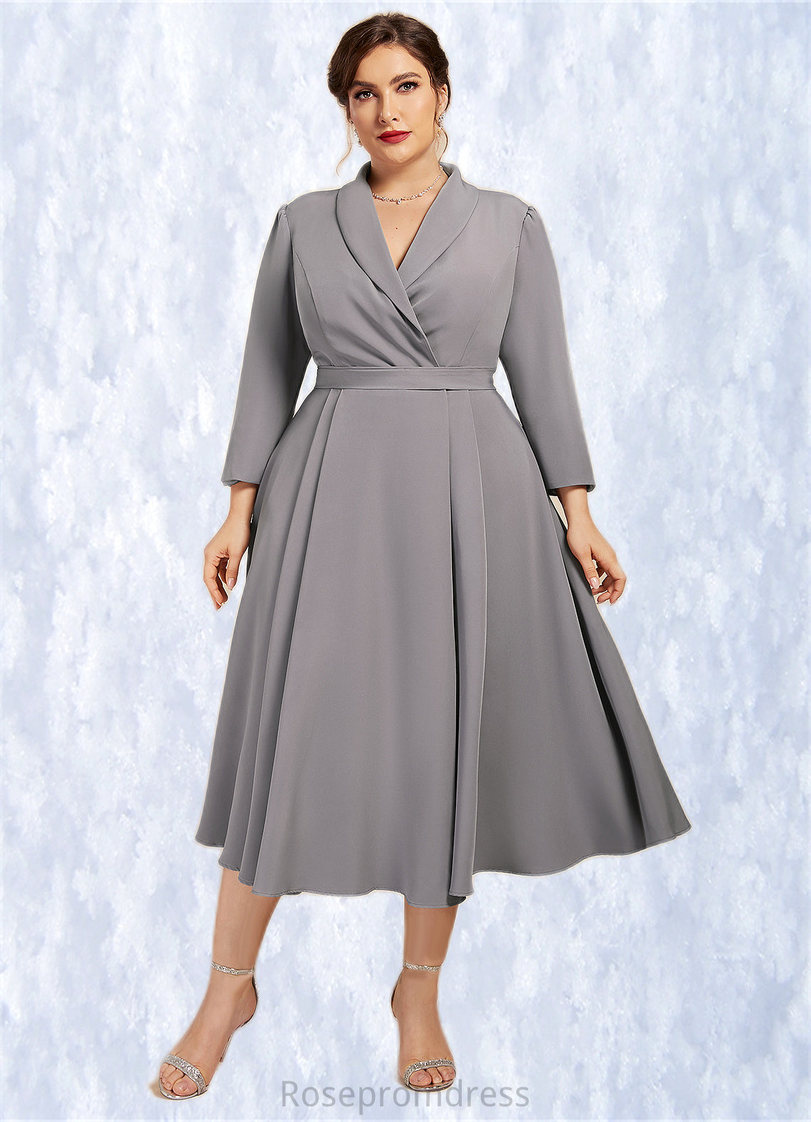 Zoe A-Line V-neck Tea-Length Stretch Crepe Mother of the Bride Dress SRS126P0014844