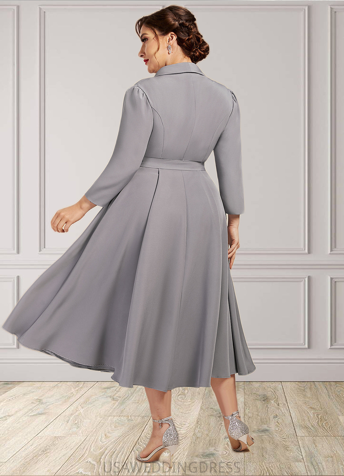 Aylin A-Line V-neck Tea-Length Stretch Crepe Mother of the Bride Dress DS126P0014844