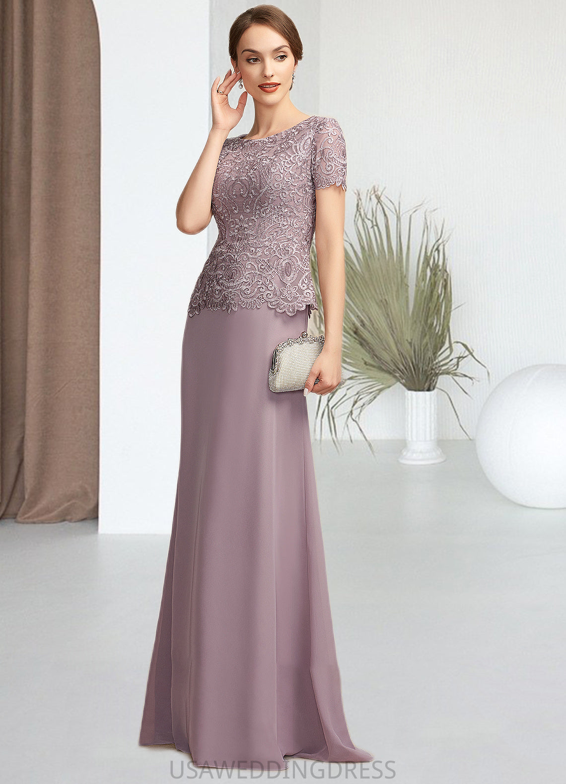 Janiya A-Line Scoop Neck Floor-Length Chiffon Lace Mother of the Bride Dress DS126P0014846