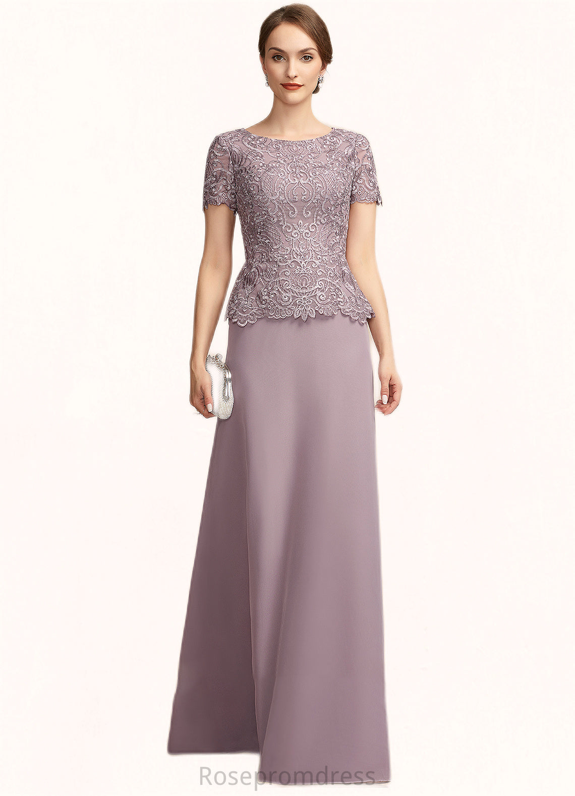 Mireya A-Line Scoop Neck Floor-Length Chiffon Lace Mother of the Bride Dress SRS126P0014846