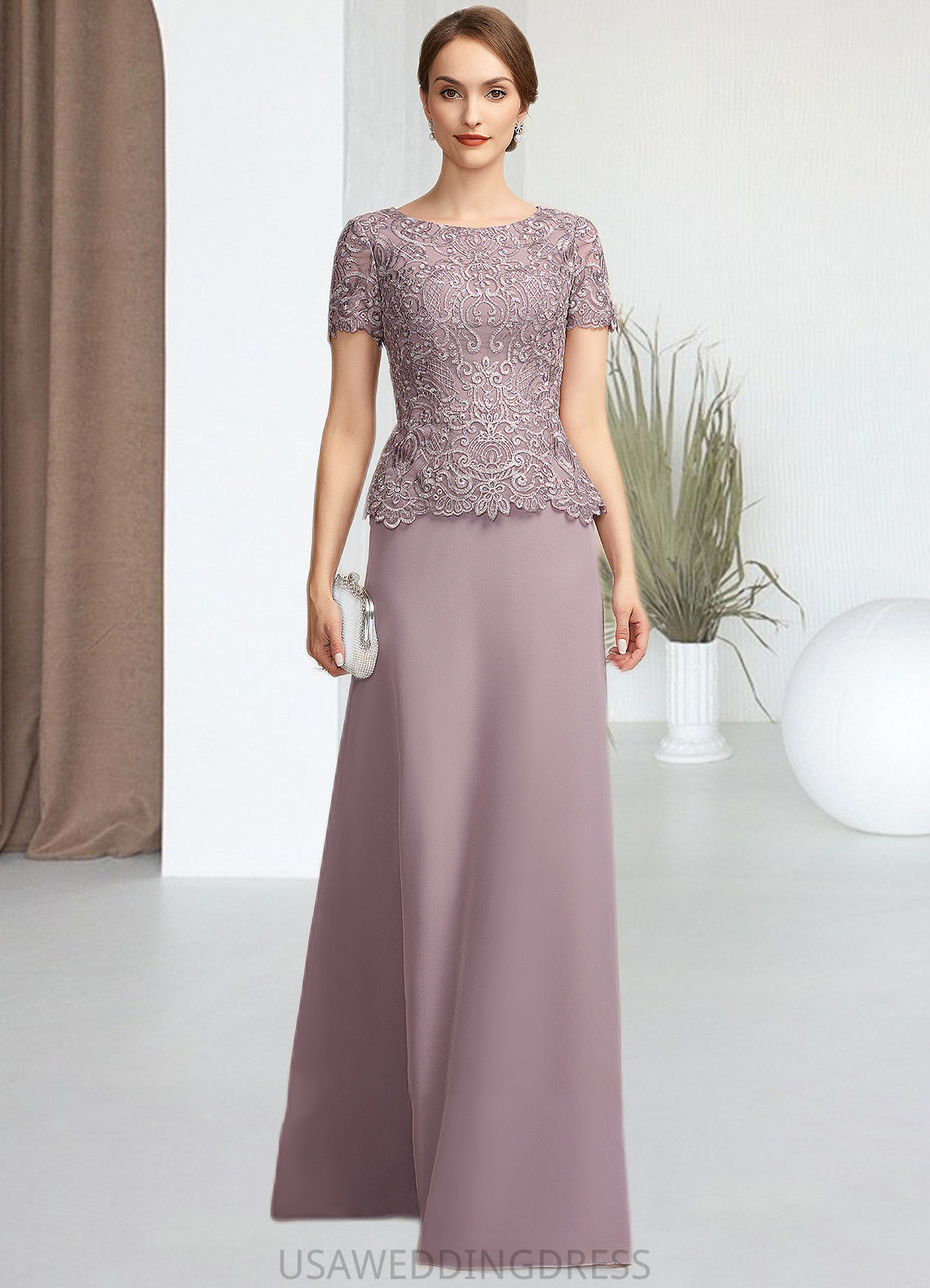 Janiya A-Line Scoop Neck Floor-Length Chiffon Lace Mother of the Bride Dress DS126P0014846
