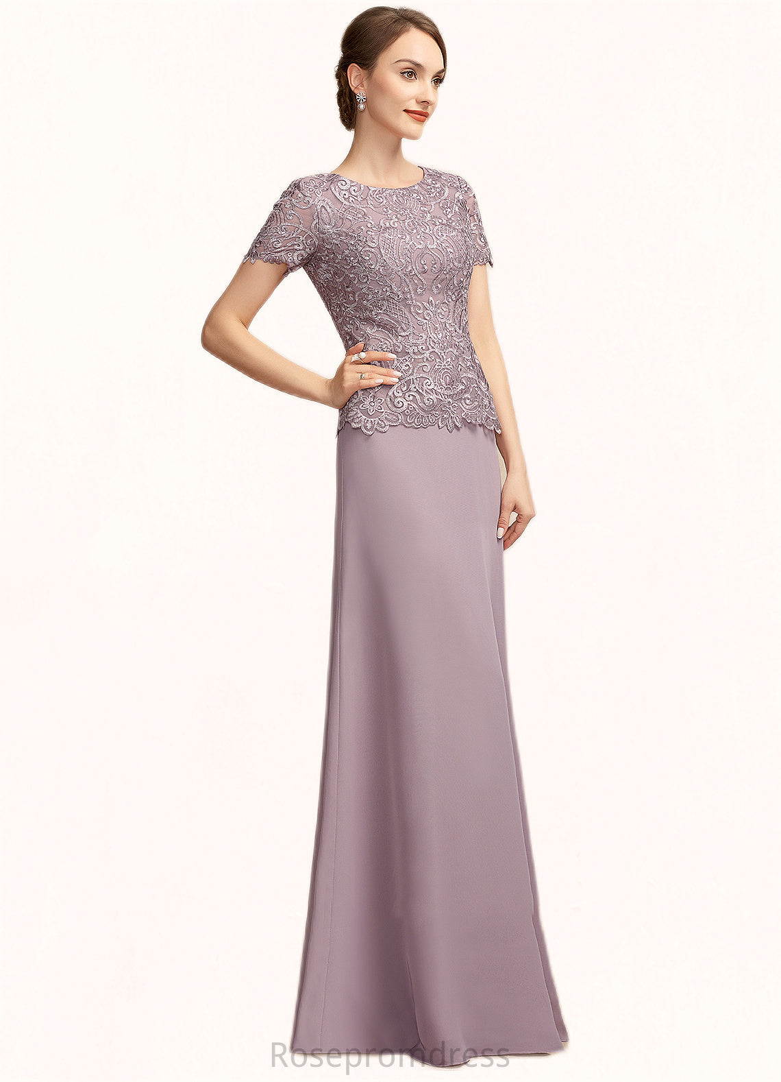 Mireya A-Line Scoop Neck Floor-Length Chiffon Lace Mother of the Bride Dress SRS126P0014846