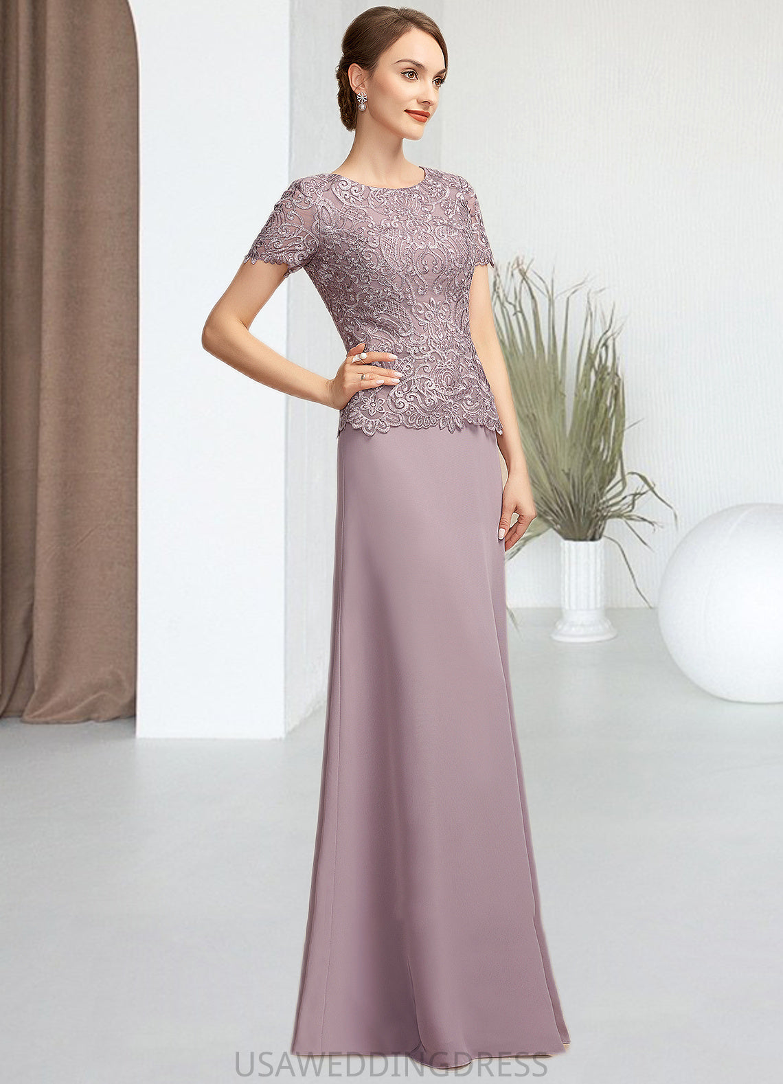Janiya A-Line Scoop Neck Floor-Length Chiffon Lace Mother of the Bride Dress DS126P0014846