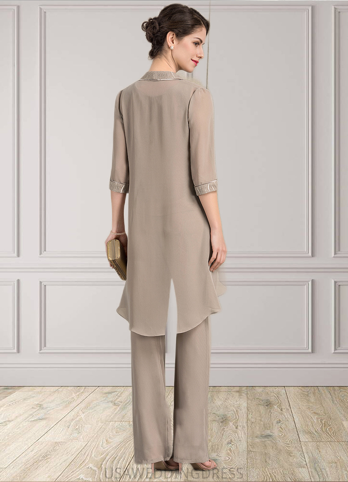 Sydney A-Line/Princess Scoop Neck Floor-Length Chiffon Mother of the Bride Two-piece outfit With Lace DS126P0014848