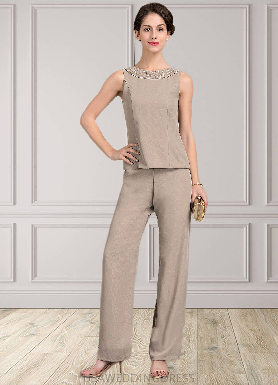 Sydney A-Line/Princess Scoop Neck Floor-Length Chiffon Mother of the Bride Two-piece outfit With Lace DS126P0014848